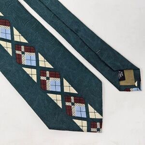 FORMAT JAPAN SILK TIE GREEN CREAM TARTAN PLAID TEXTURED SATIN 4" X 58"